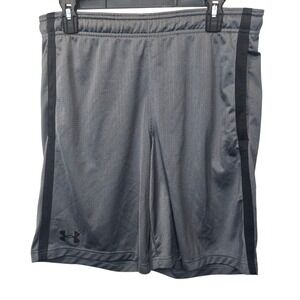 Under Armour Mesh Athletic Shorts Mens Large Gray Black Stripe Activewear